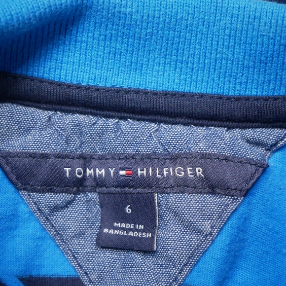 Tommy Hilfiger Big Boys 6 Blue Two Tone Stripe Short Sleeve Collar Polo Shirt - Picture 3 of 11